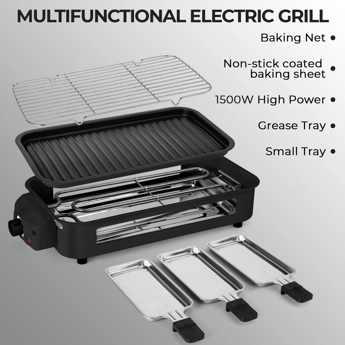 Suslas 1500W Smokeless Nonstick Electric Grill Pan