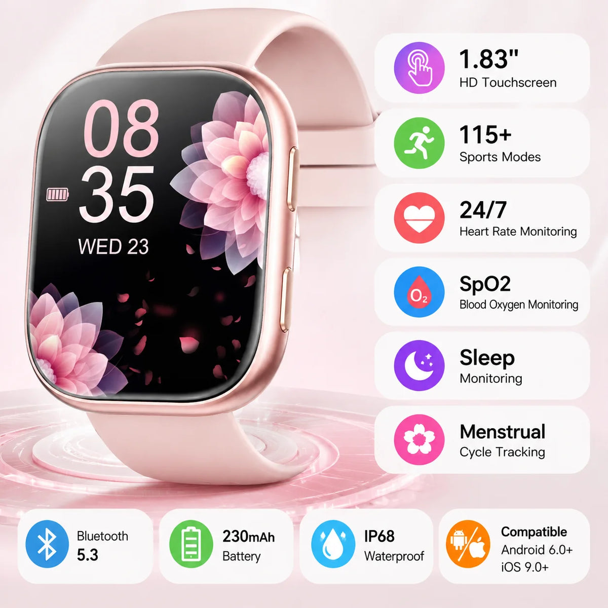 Womens Smartwatch Fitness Tracker With Heart Rate And Sleep Monitoring