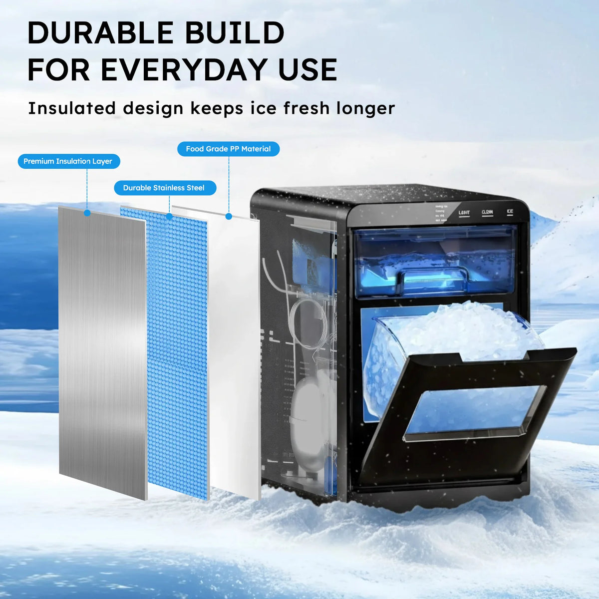 Countertop Nugget Ice Maker 84bs/24h Self-cleaning Chewable Pellet Ice Machine with Ice Scoop And Basket for Home Kitchen Party