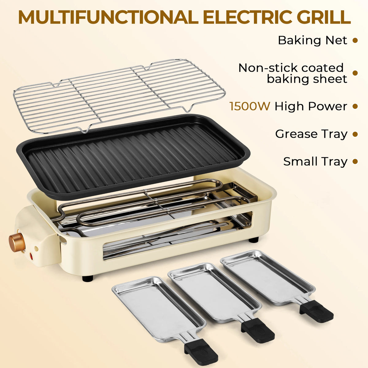 Suslas 1500W Smokeless Nonstick Electric Grill Pan