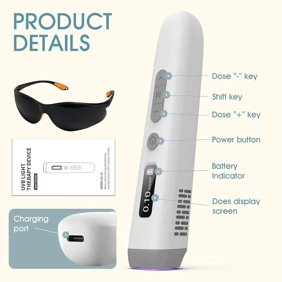 Jitesy 308nm UVB Handheld Narrowband Phototherapy Light Therapy Device