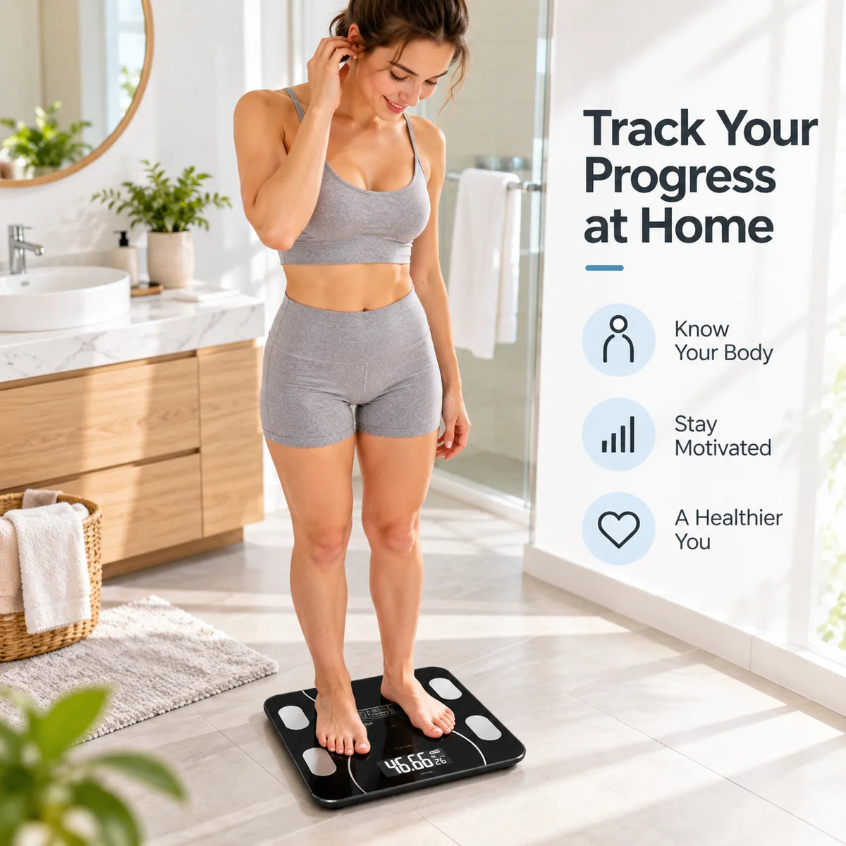 USB Rechargeable Digital Bathroom Scale With Toughened Glass Platform