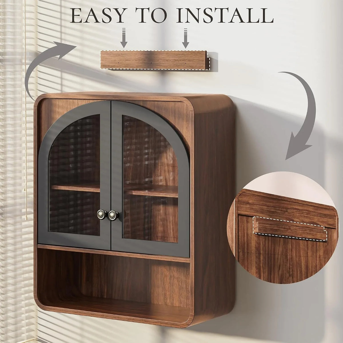 Bathroom Wall Cabinet, Medicine Cabinet Wall Mount with Arched Glass Doors & Adjustable Shelf, Bathroom Cabinet Over the Toilet Storage Cabinet for Laundry Room, Kitchen, Living Room