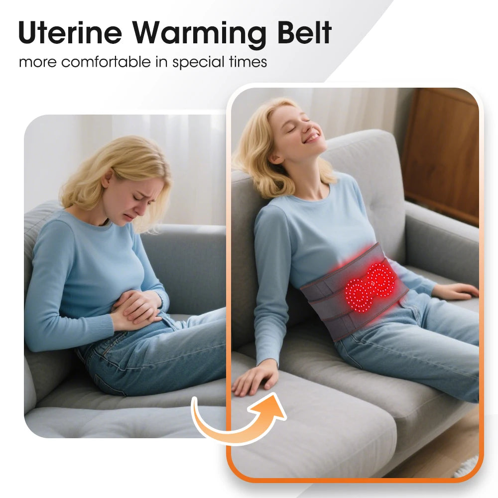 Electric Heated Waist Massage Belt with Vibration, 3 Temperature & 3 Intensity Levels, Red Light Waist Back Support Belt, 5000mAh Rechargeable Lumbar Wrap