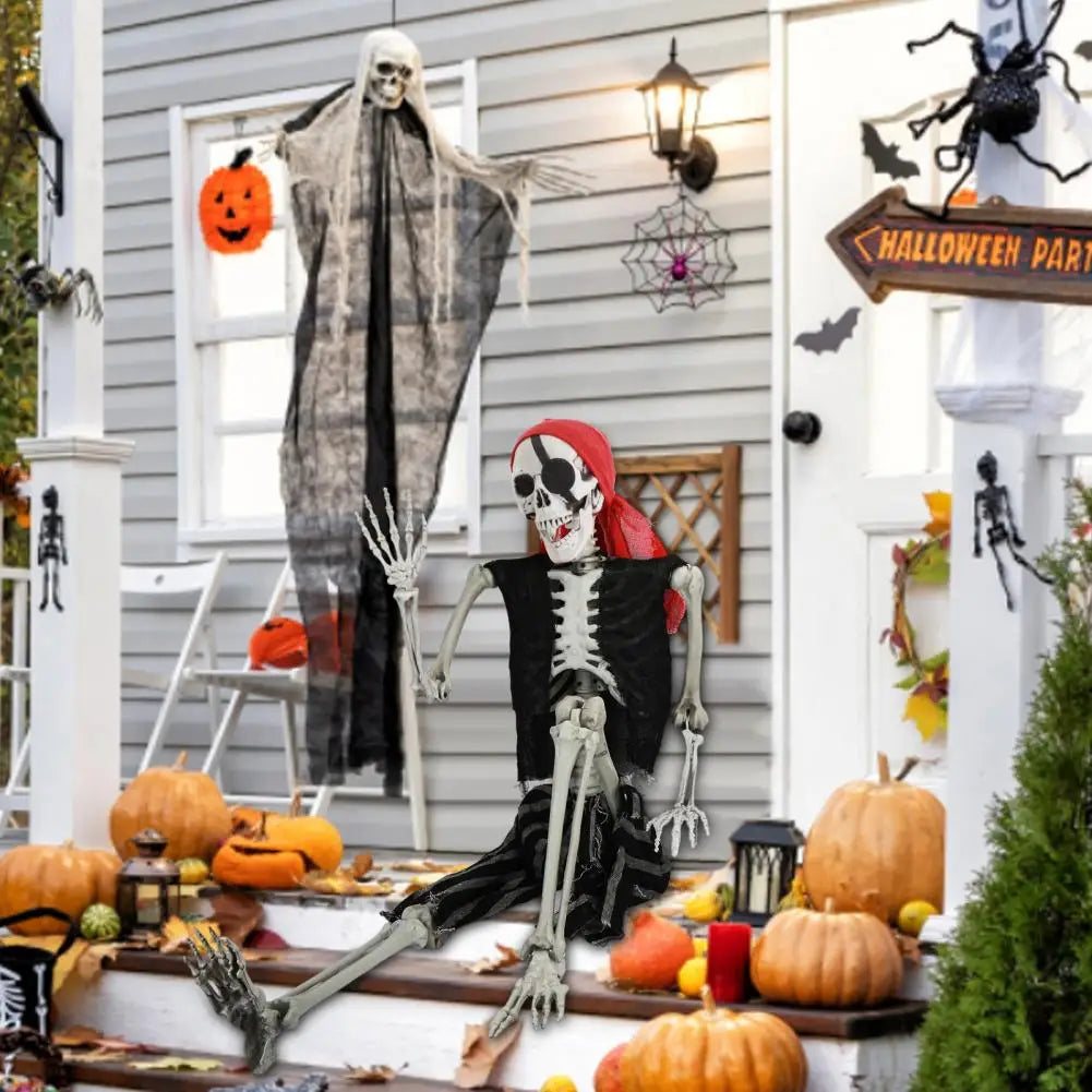 Posable Realistic Skeleton Halloween Prop With Pirate Styling