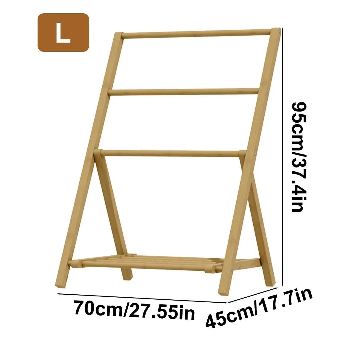 Bamboo Floor Towel Rack with Storage Shelf Freestanding Wood Hangers Towel Holder Organizer for Shower Bathtub Swimming Pool