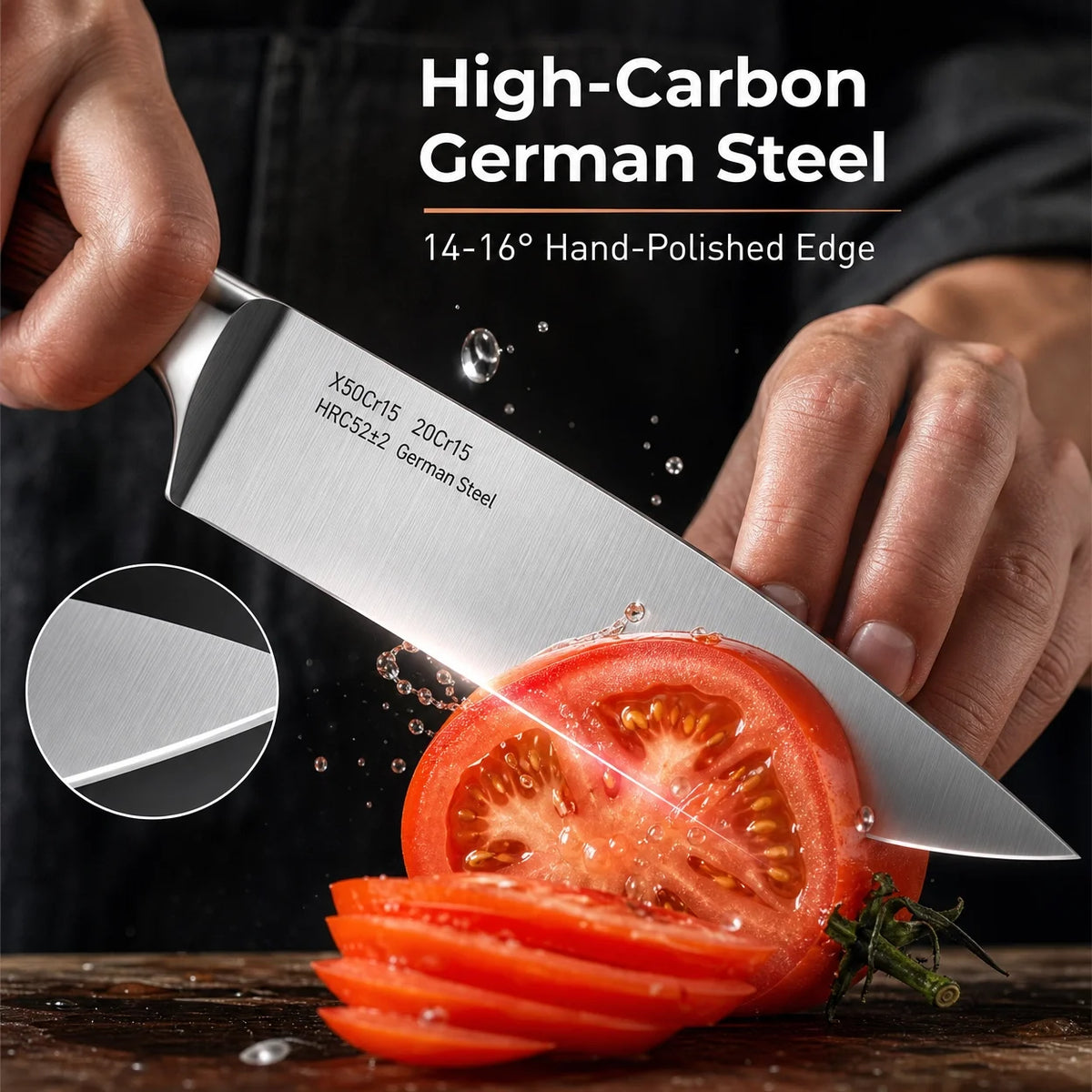 Kitchen Knife Set With Sharpener And Wooden Storage Block