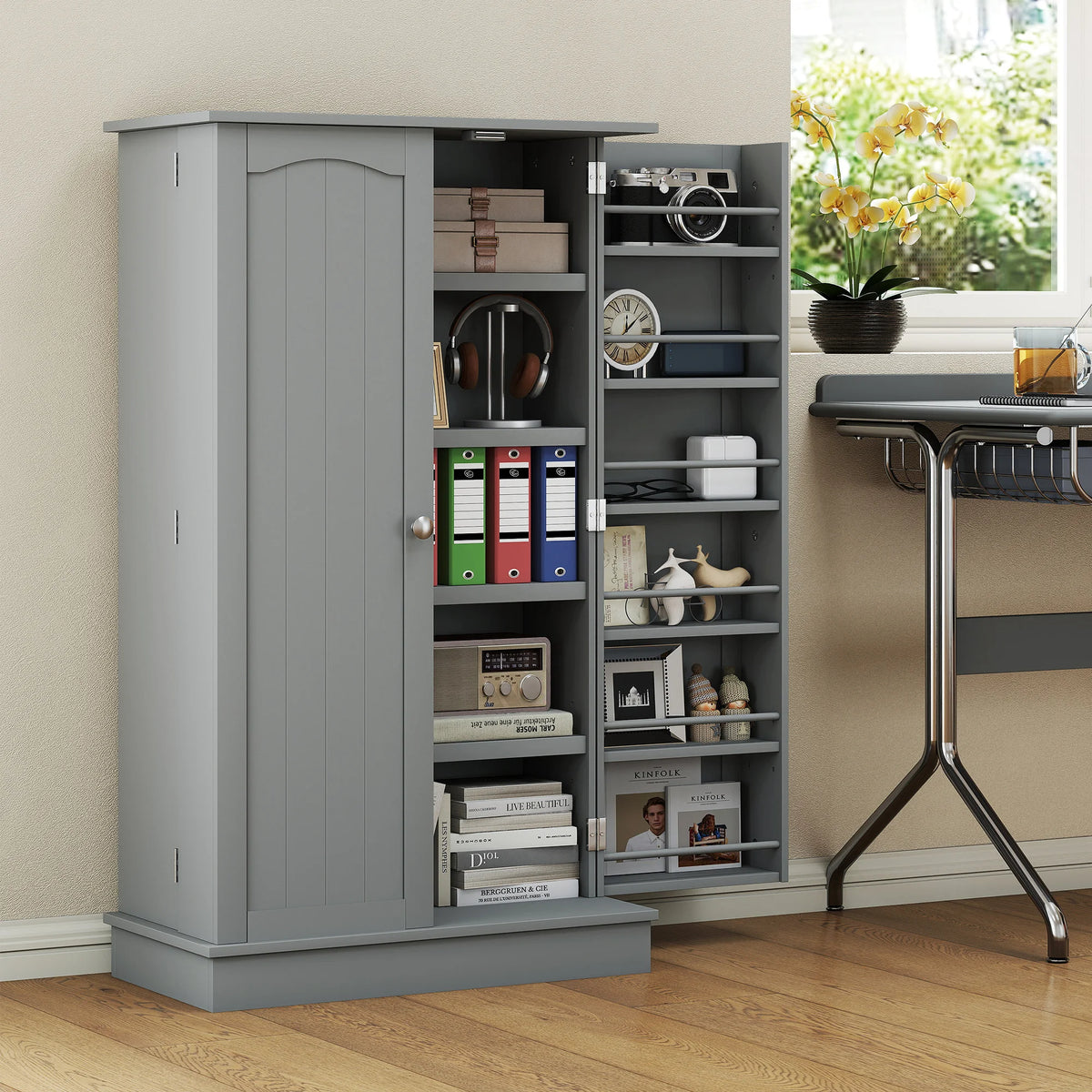 HOMCOM Freestanding Kitchen Pantry Cabinet With Adjustable Shelves