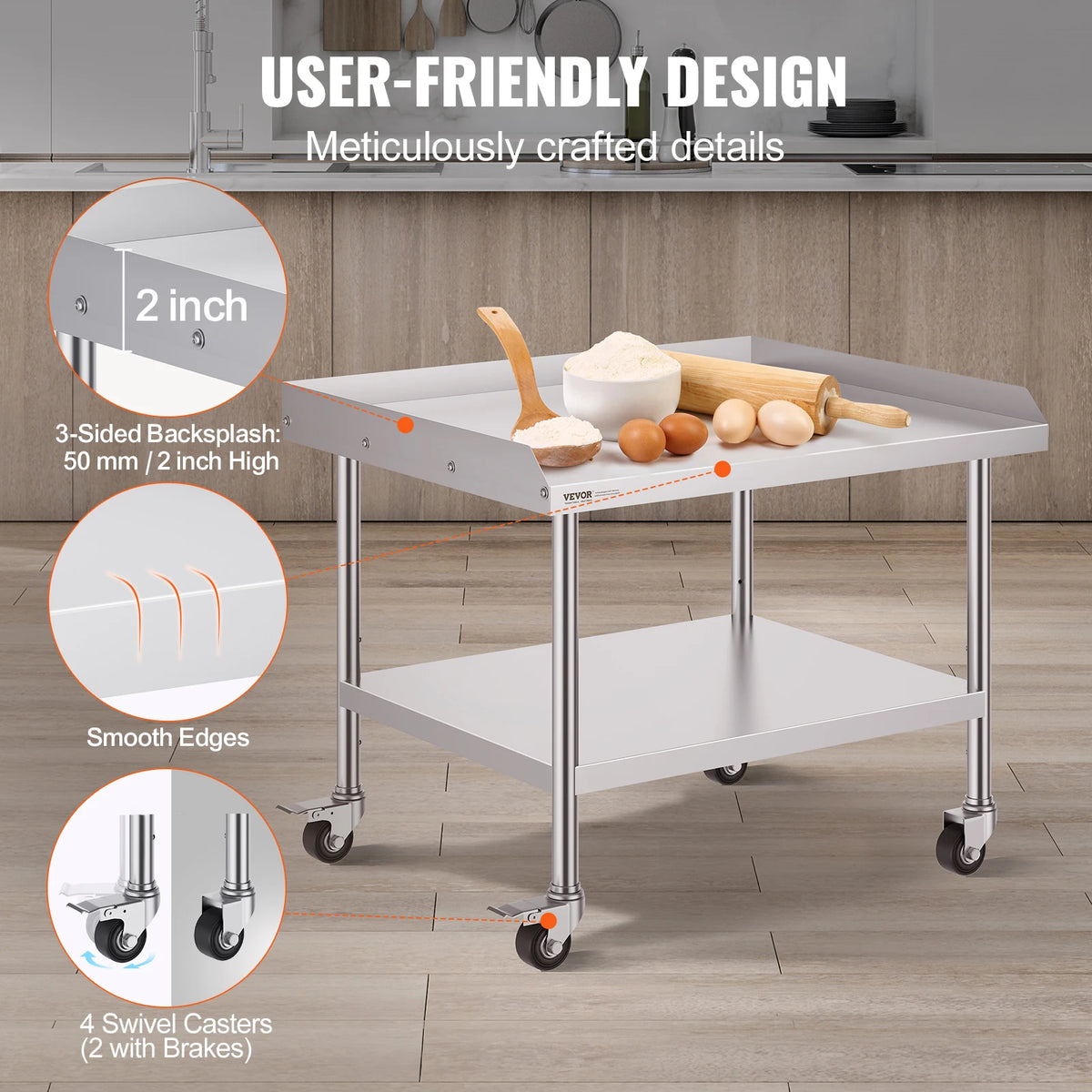 SucceBuy Stainless Steel Commercial Food Prep Work Table With Wheels
