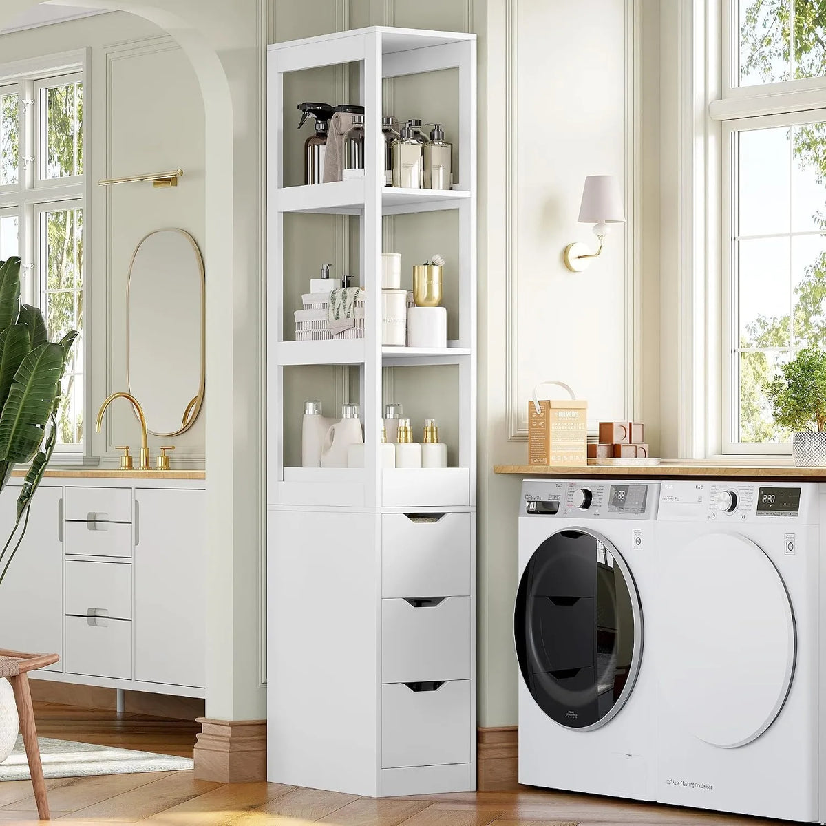 Slim Bathroom Storage Cabinet With Shelves And Drawers