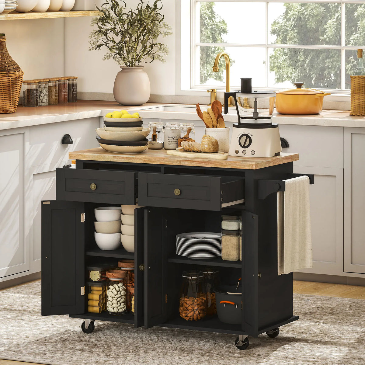 Homcom Kitchen Island Cart With Solid Wood Top And Drawers