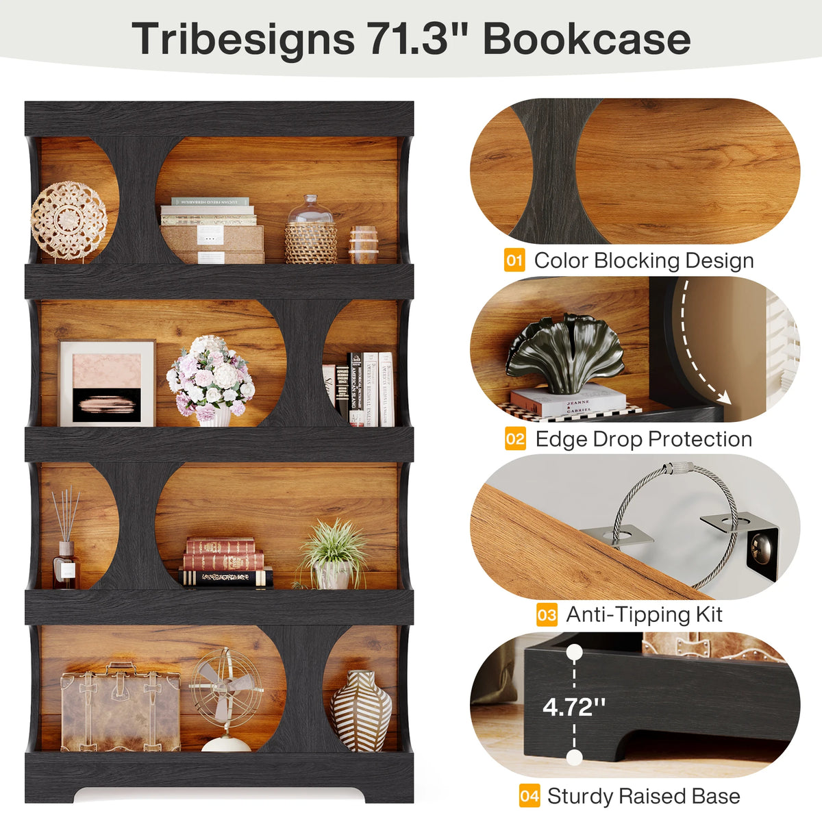 Tribesigns S Shaped Four Tier Wooden Bookcase With Display Shelves