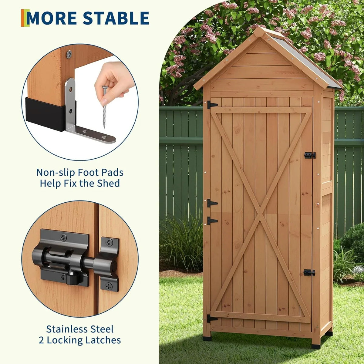Outdoor Wooden Garden Storage Cabinet With Lock And Shelves