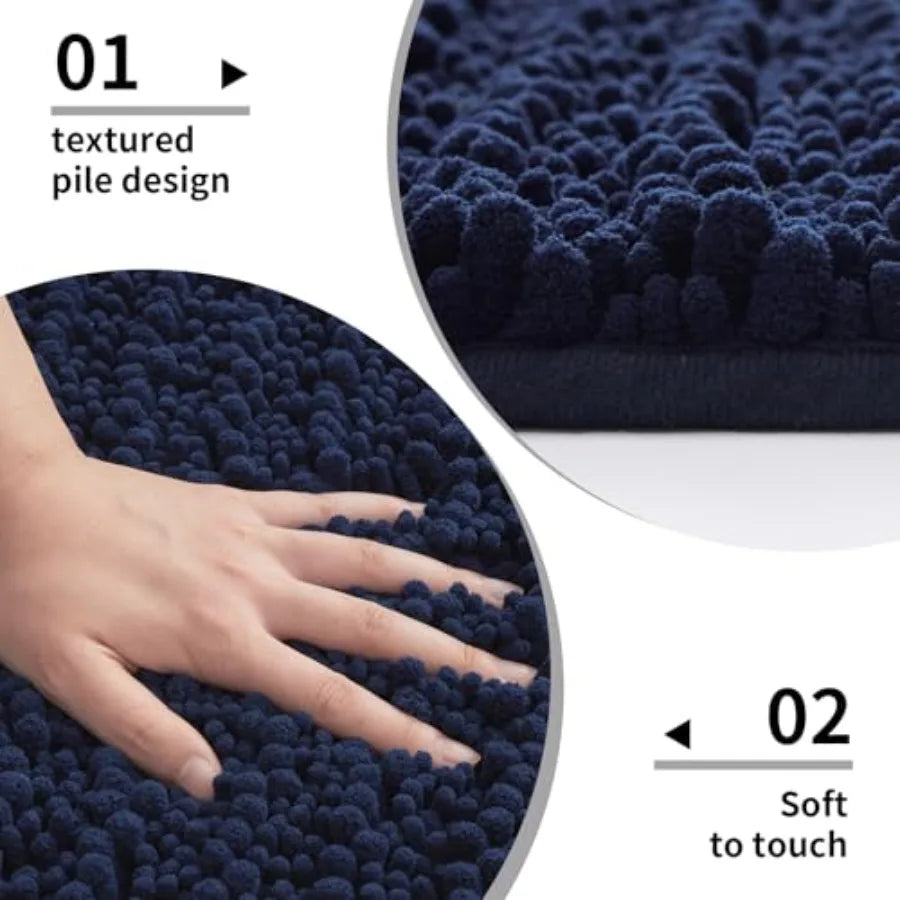 Chenille Plush Bathroom Rug With Non Slip Base