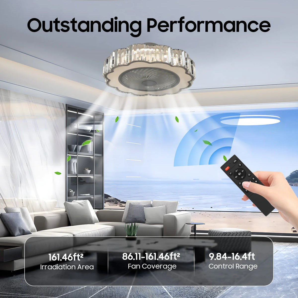 White Plum Blossom Ceiling Fan Light 58cm LED 3000-4500-6000K Dimmable 6 Wind Speed Forward Reverse Pure Copper Motor Remote Control 85-265V Ceiling Lamp for Bedroom Living Room