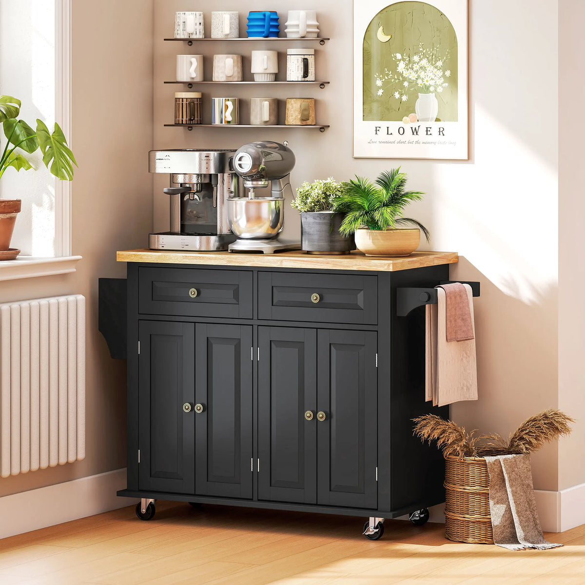 Homcom Kitchen Island Cart With Solid Wood Top And Drawers