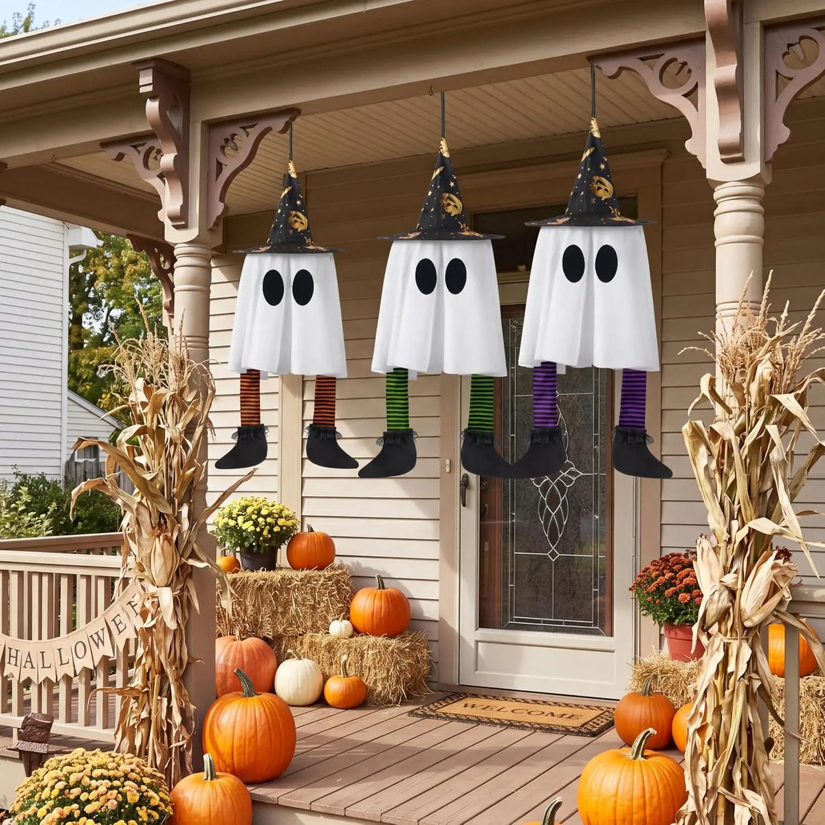 Joyfy Light Up Hanging Ghost Halloween Decorations With Witch Hat