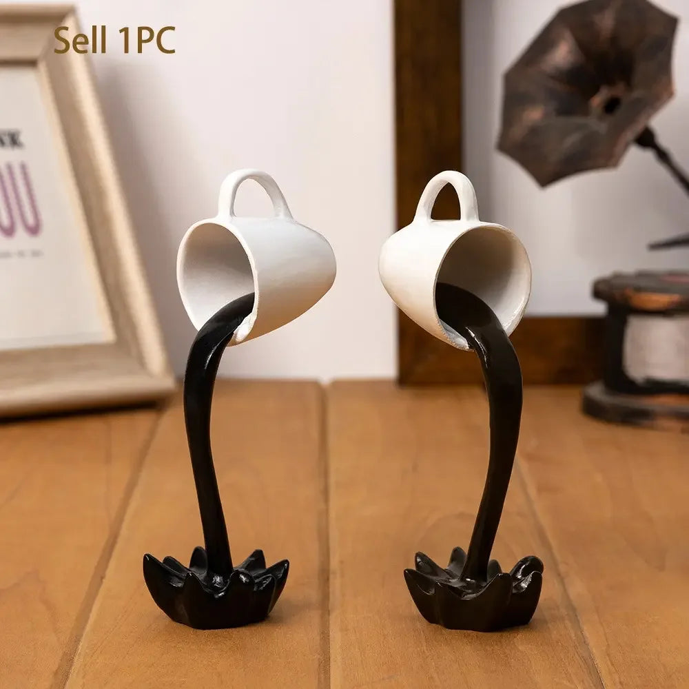 Abstract Spilling Coffee Cup Sculpture For Home Decor