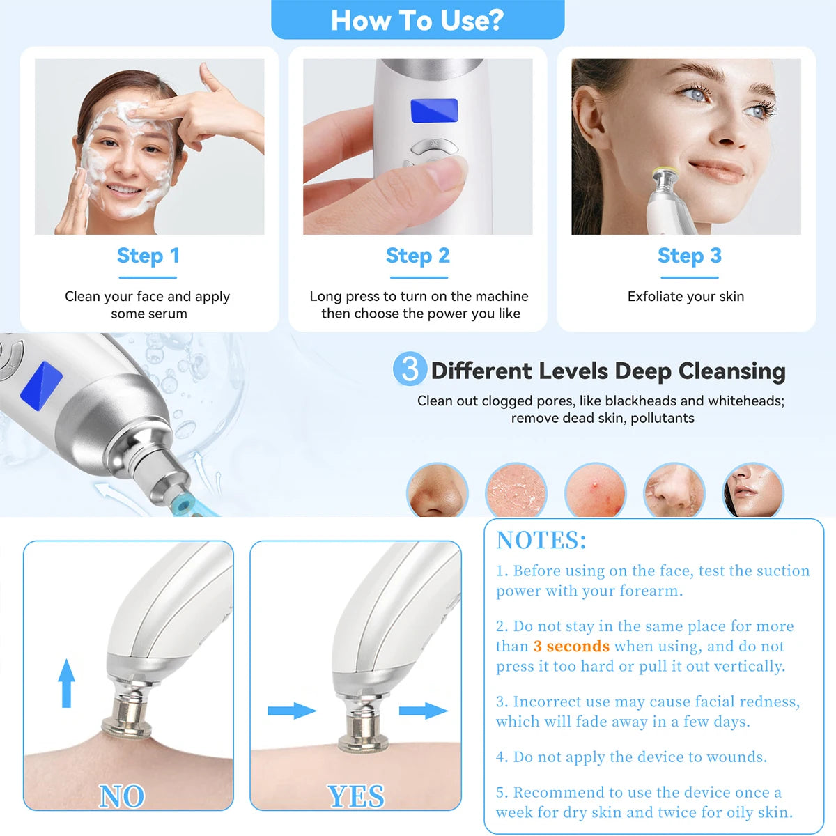 Diamond Microdermabrasion Machine, Portable Microdermabrasion Tool for Blackhead Removal, Facial Skin Care Device for Home Use