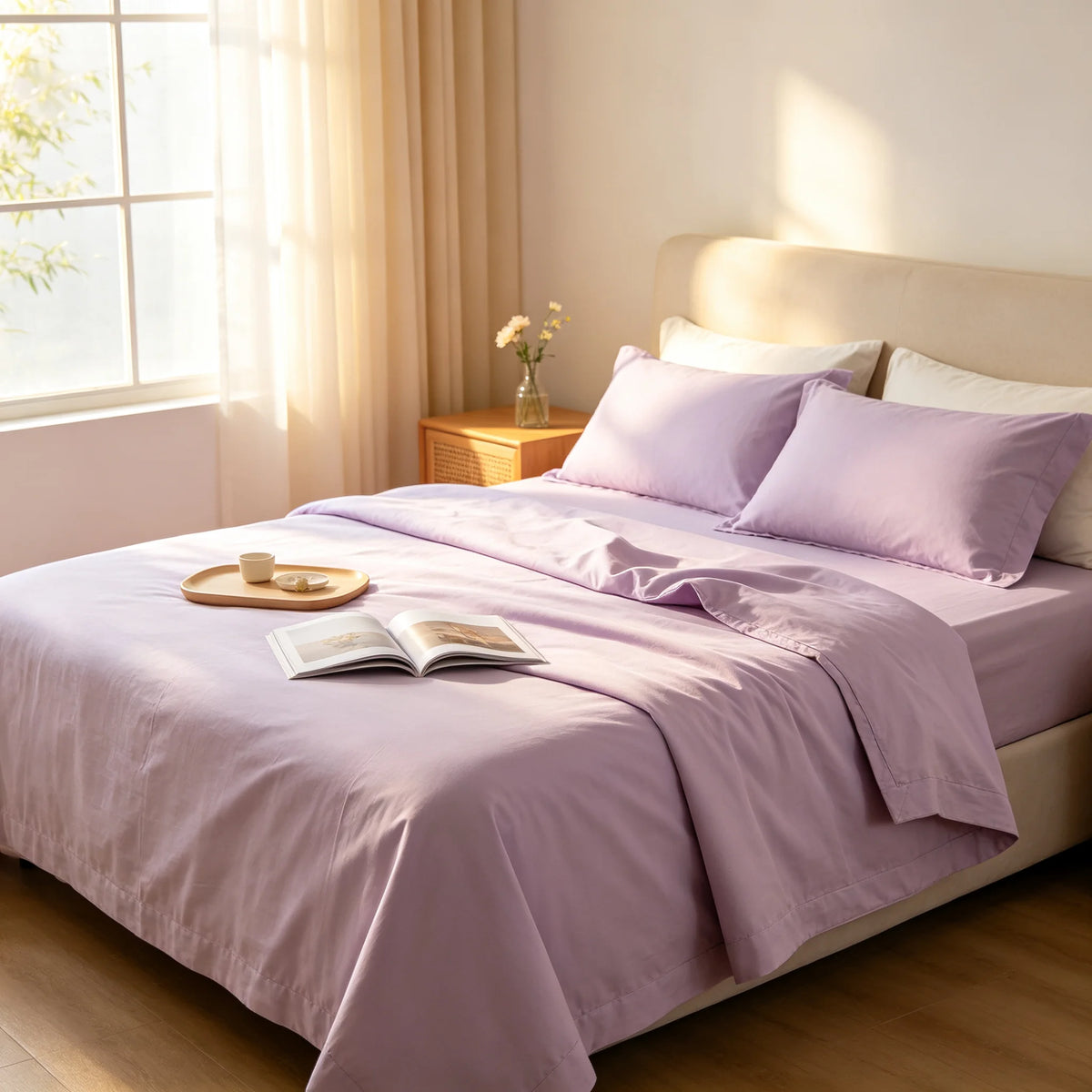 Cooling Bamboo Rayon Bed Sheet Set for Hot Sleepers, 2200 Thread Count Ultra Soft Silky Moisture Wicking Bedding Set, Deep Pocket Fitted Sheet Wrinkle & Fade Resistant Sheets with Pillowcases, Multiple Colors, Available in Tw