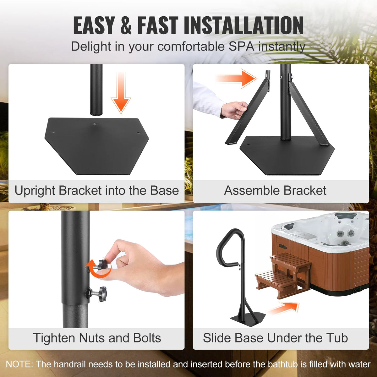 360 Rotatable Adjustable Aluminum Hot Tub Handrail Bathtub