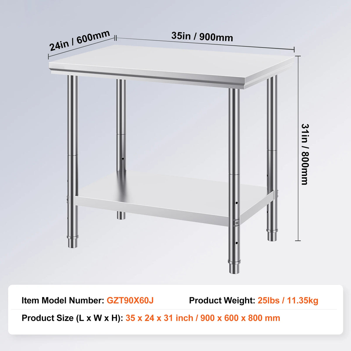 Organized Meal Prep Stainless Steel Work Table With Lower Shelf
