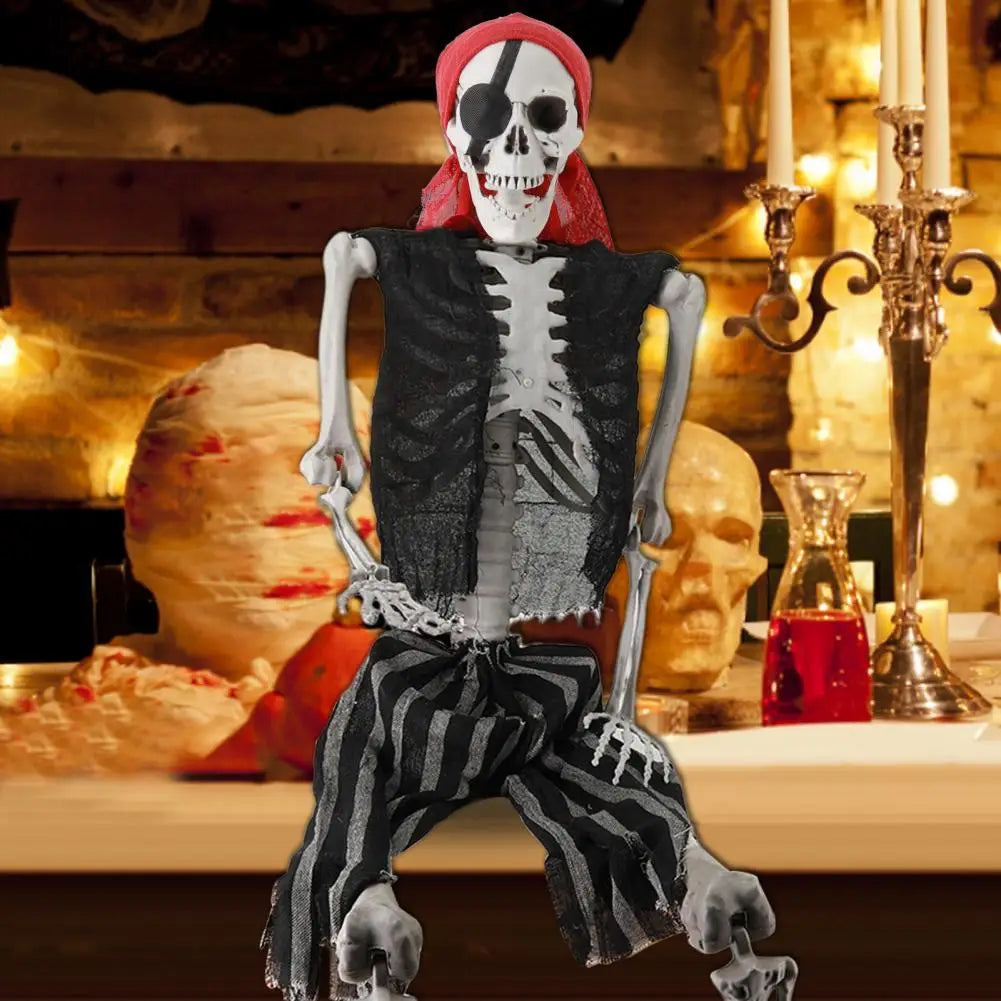 Posable Realistic Skeleton Halloween Prop With Pirate Styling