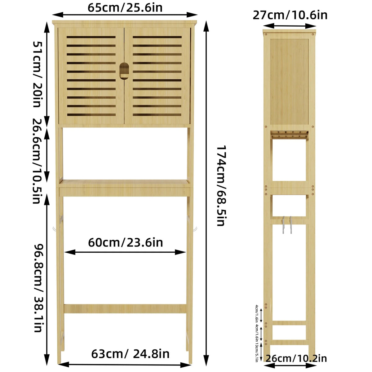 Natural Bamboo Three Tier Over The Toilet Bathroom Rack