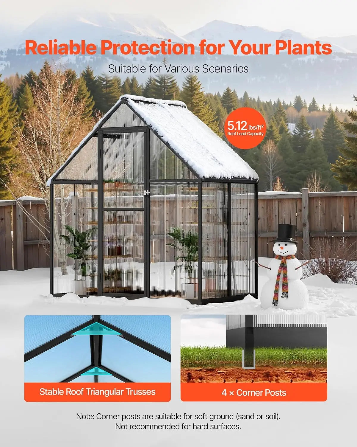 Heavy Duty Polycarbonate Greenhouse With Adjustable Vent And Lockable Door