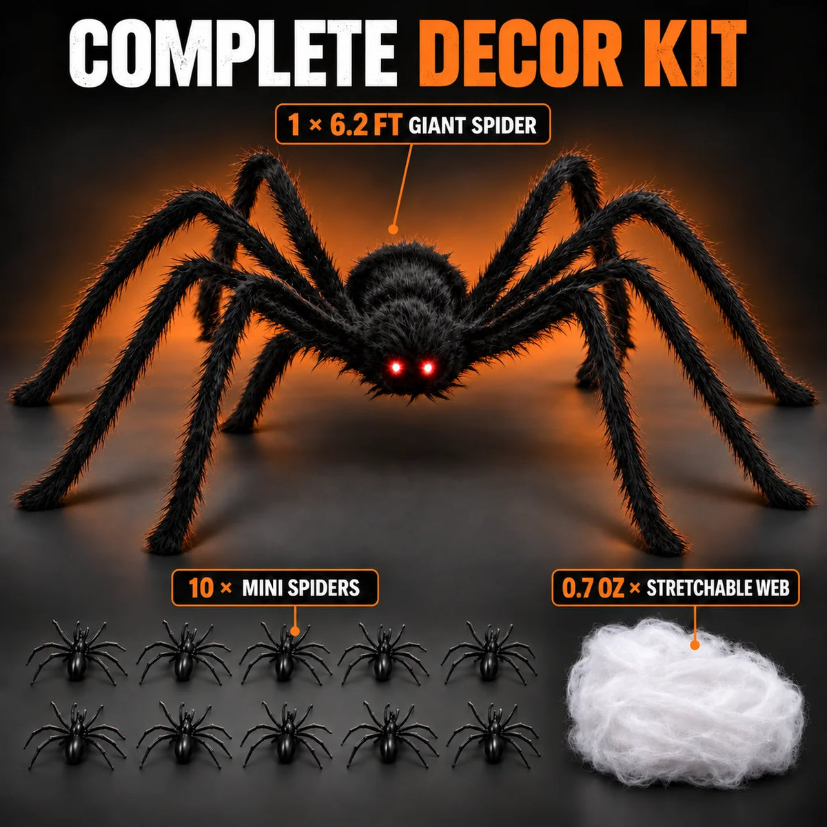 Giant Halloween Spider Decoration Set With Stretchable Web