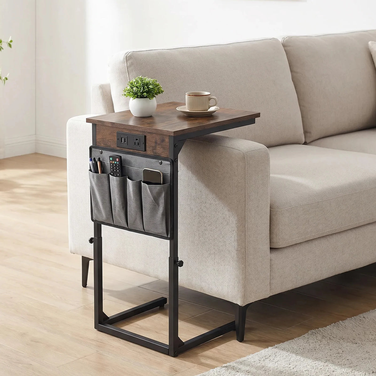 HiMISS Adjustable C Shaped End Table With Charging Station