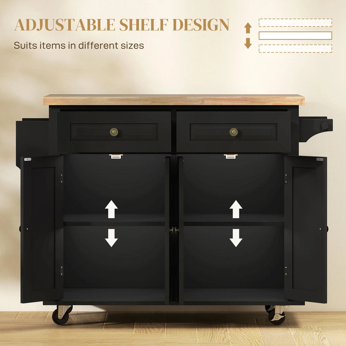 Homcom Kitchen Island Cart With Solid Wood Top And Drawers