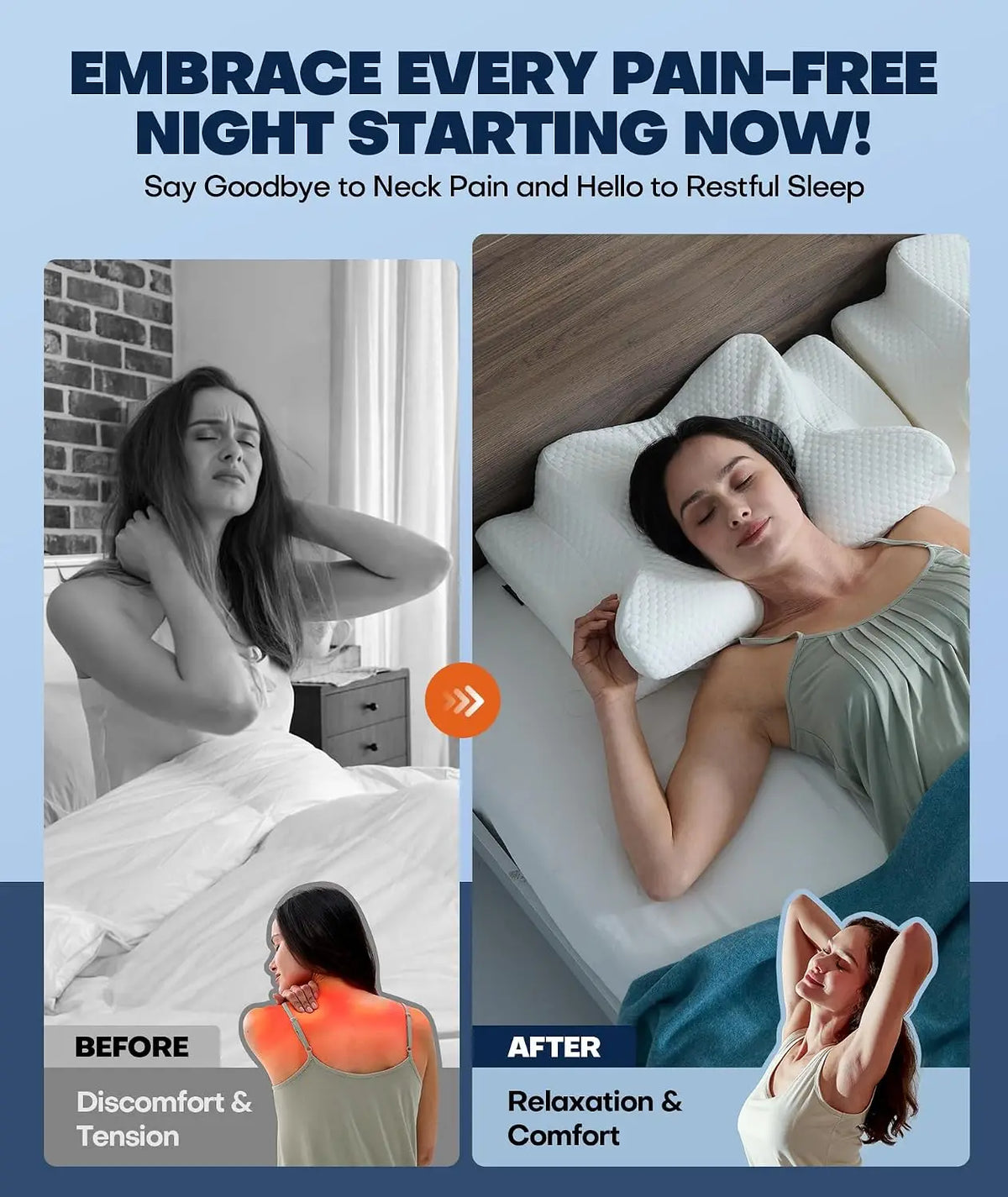 Ergonomic Cervical Memory Foam Pillow For Neck Pain Relief