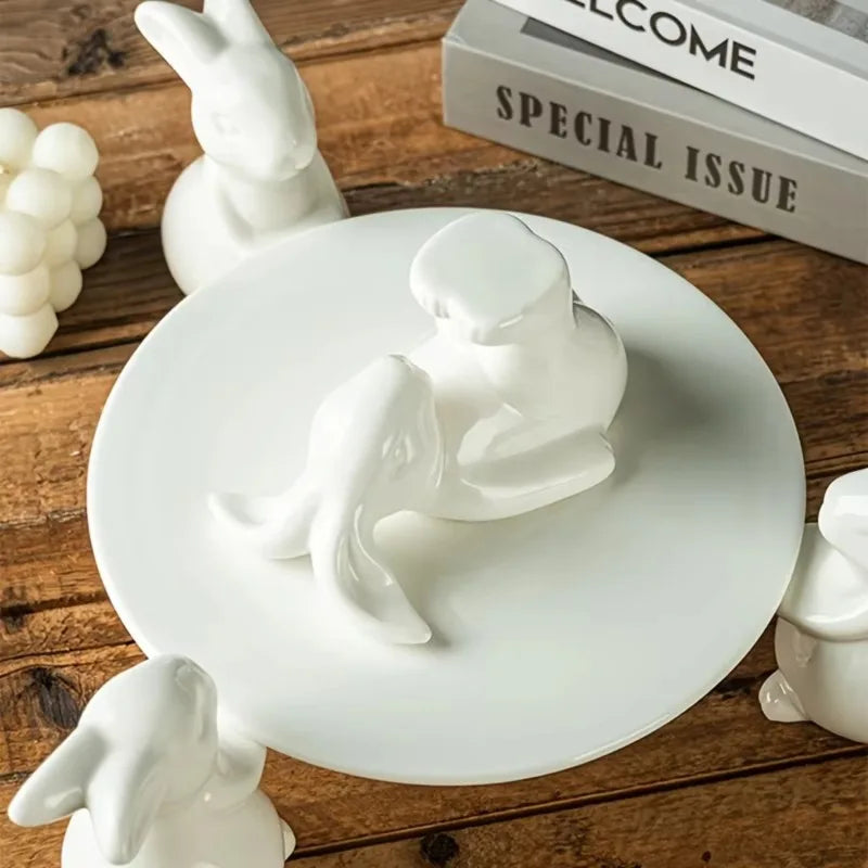 Ceramic Rabbit Dessert Stand For Cakes And Candies