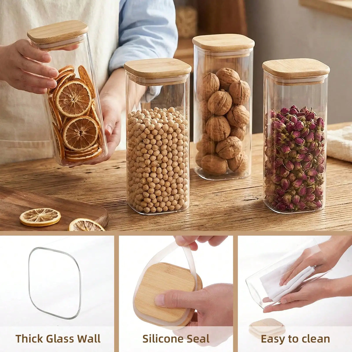 Glass Food Storage Containers With Bamboo Lids Airtight Pantry