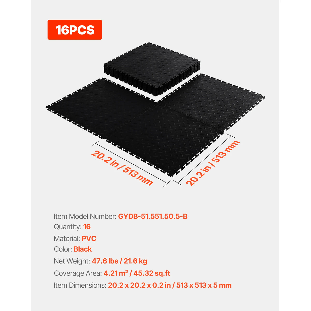SucceBuy Garage Floor Tiles Interlocking 8 Pack/16 Pack Diamond Plate Slip-Resistant PVC Mats for Workshop Warehouse Tool Room