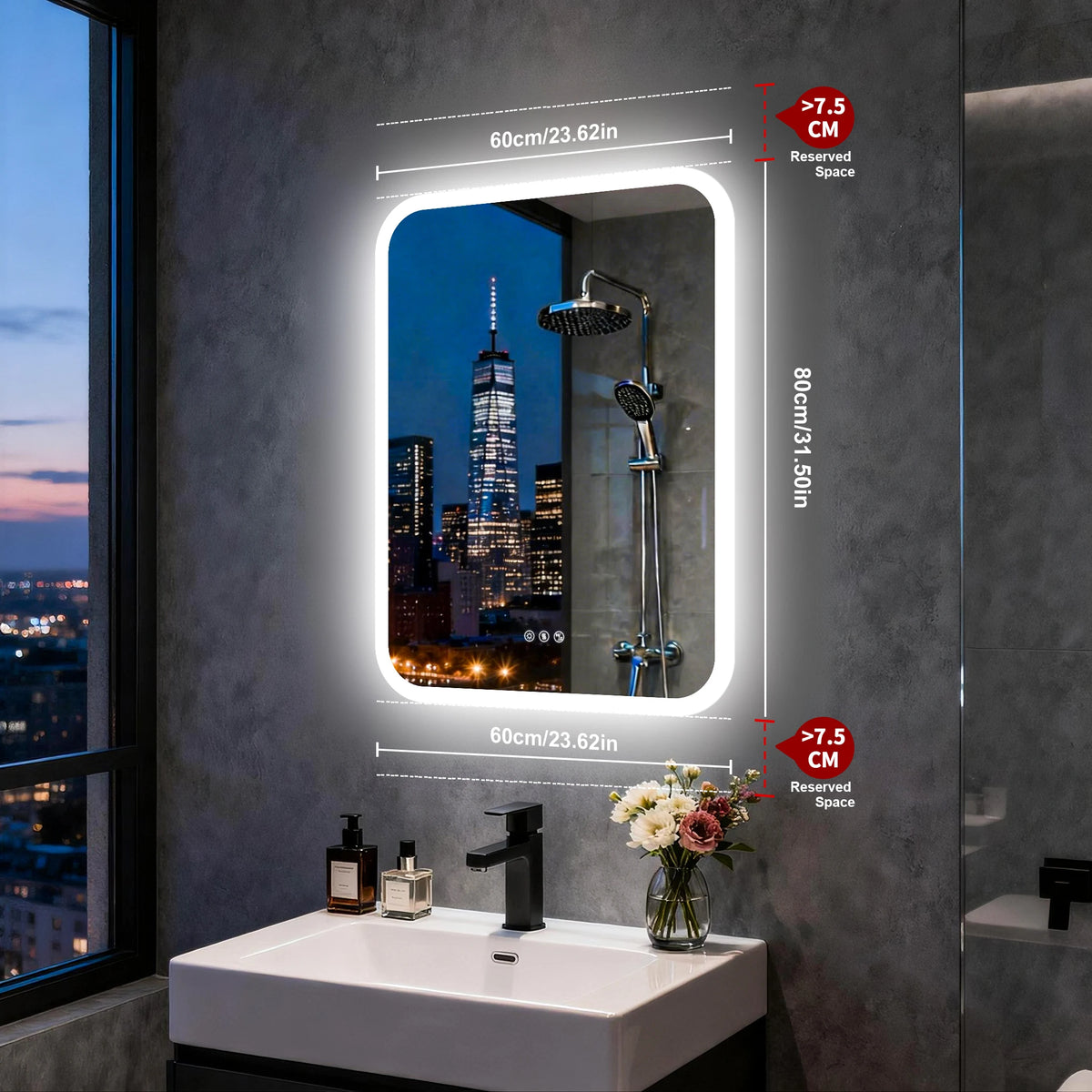 Smart LED Bathroom Mirror With Bluetooth Speakers And Anti Fog