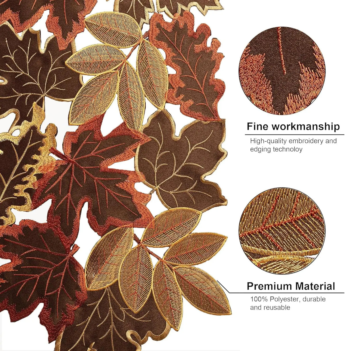 Thanksgiving Fall Embroidered Maple Leaf Table Runner
