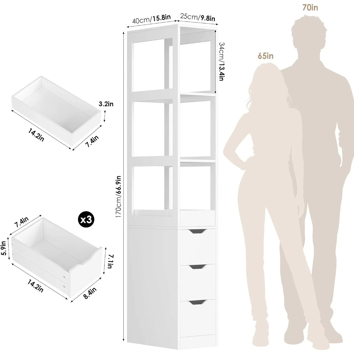 Slim Bathroom Storage Cabinet With Shelves And Drawers