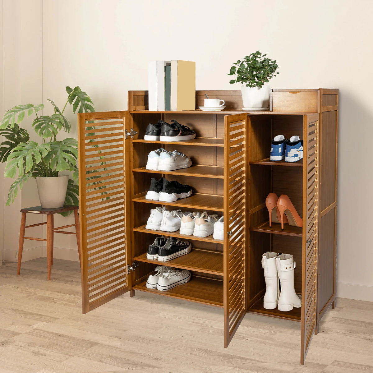 Bymaocar Bamboo Shoe Storage Cabinet With Doors