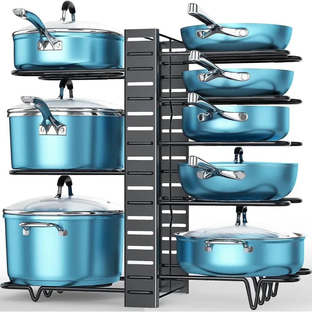Adjustable Pots And Pans Kitchen Cabinet Storage Organizer Rack