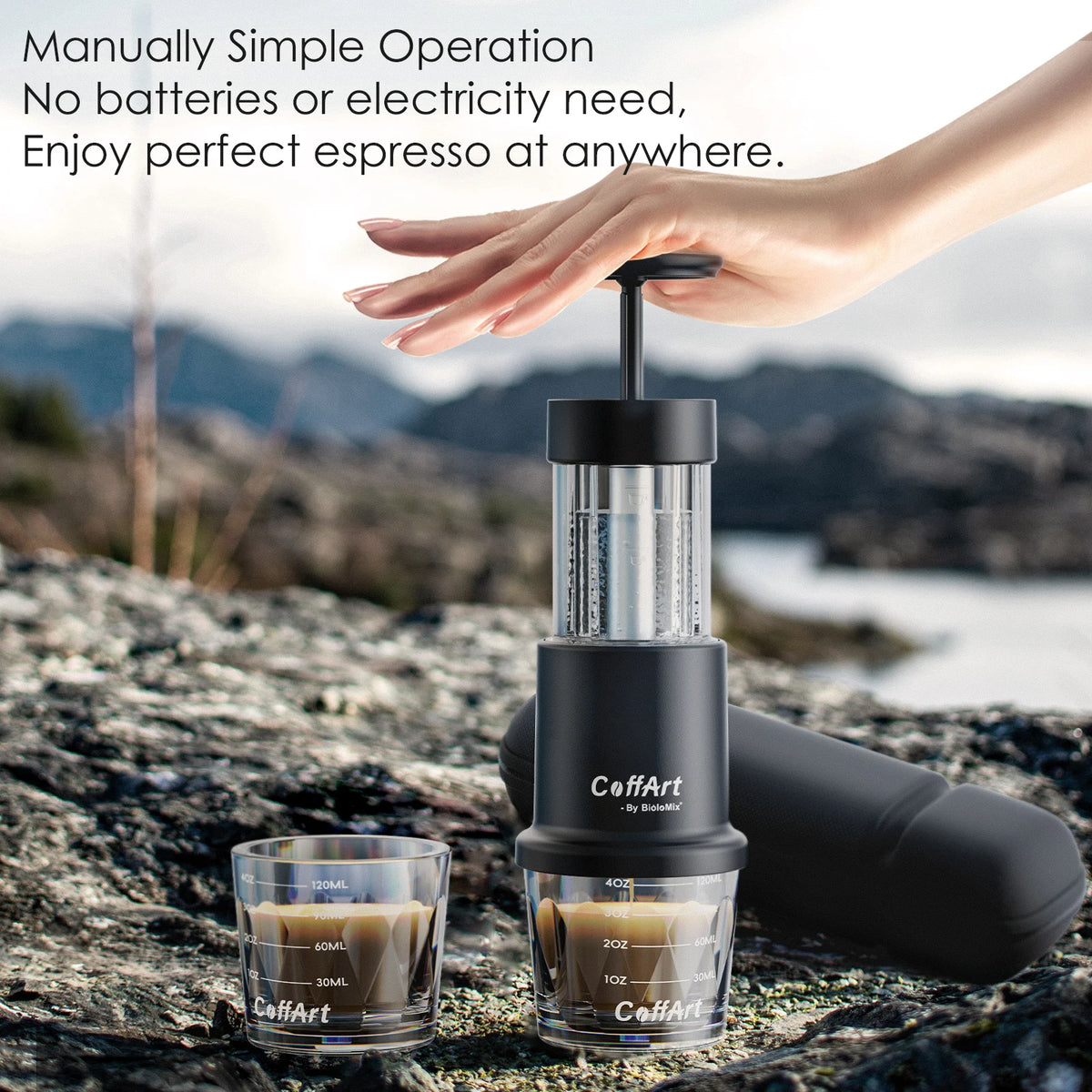 BioloMix Manual Espresso Coffee Maker For Ground Or Capsule Portable Travel