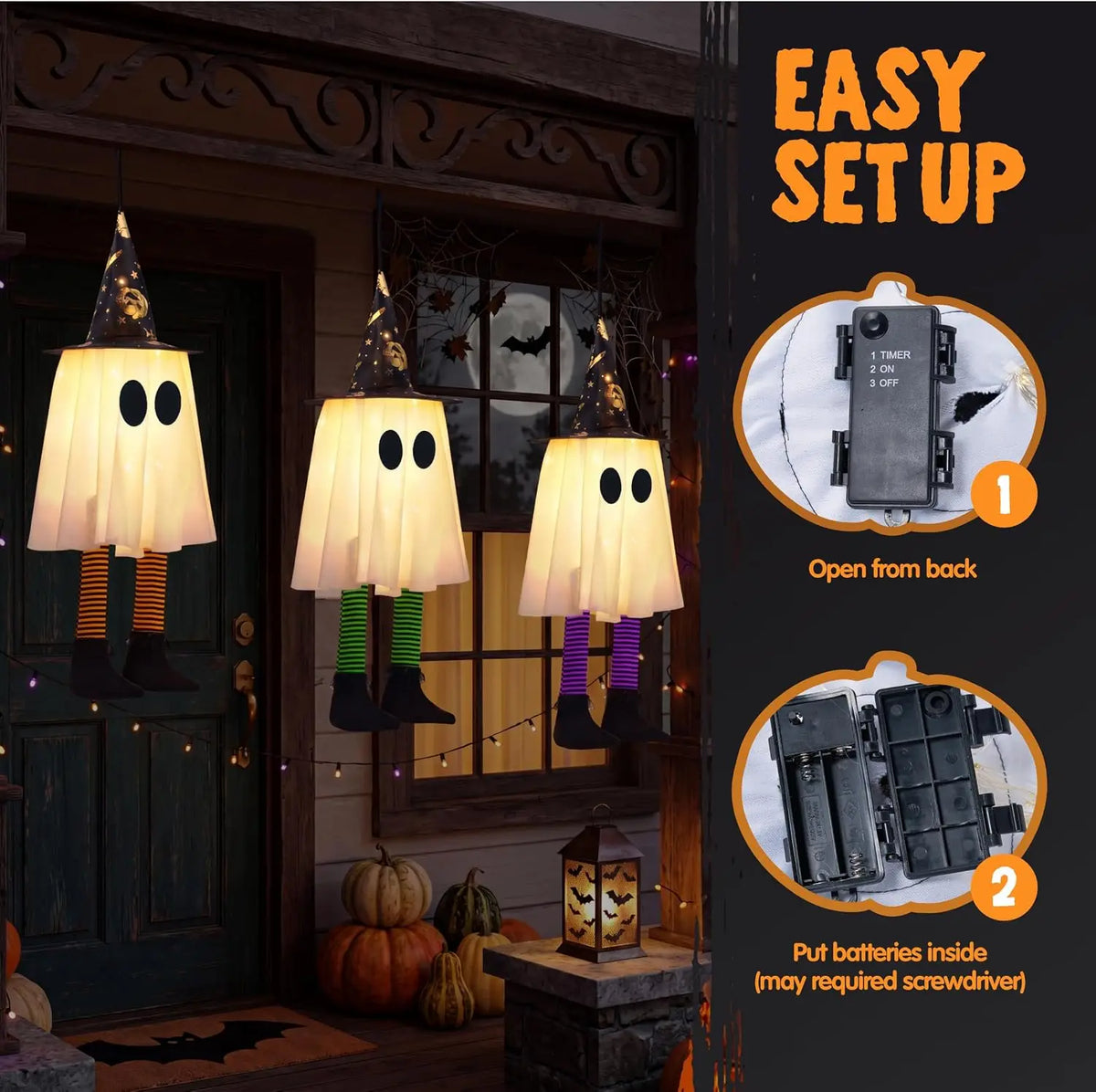 Joyfy Light Up Hanging Ghost Halloween Decorations With Witch Hat