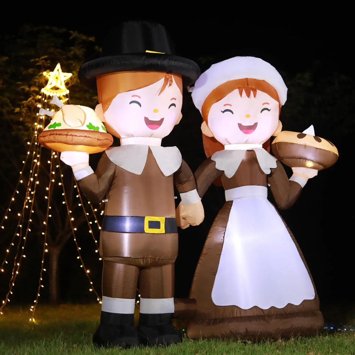 SHXI Lighted Inflatable Pilgrim Couple Thanksgiving Yard Decoration