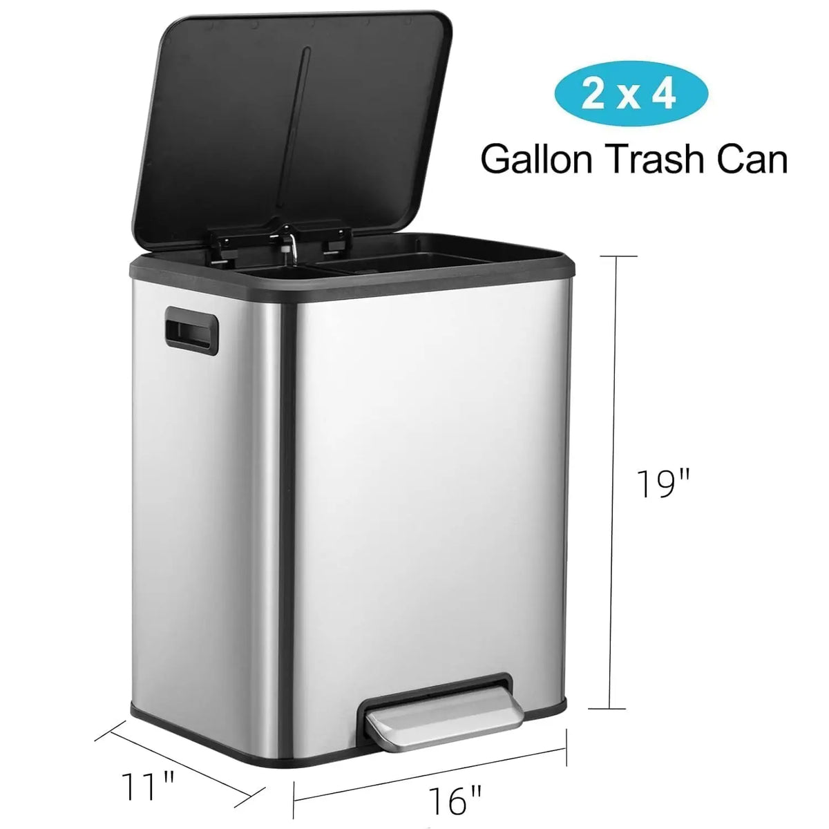 Stainless Steel Double Pedal Trash Can With Removable Bins