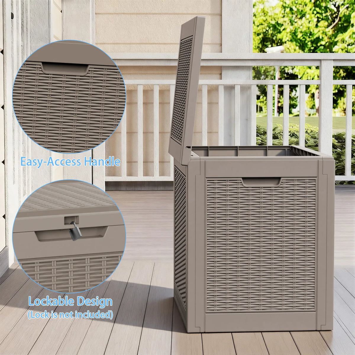 30 GAL Outdoor Deck Storage Box, Wicker Pattern Resin Patio Bin for Small Tools & Accessories