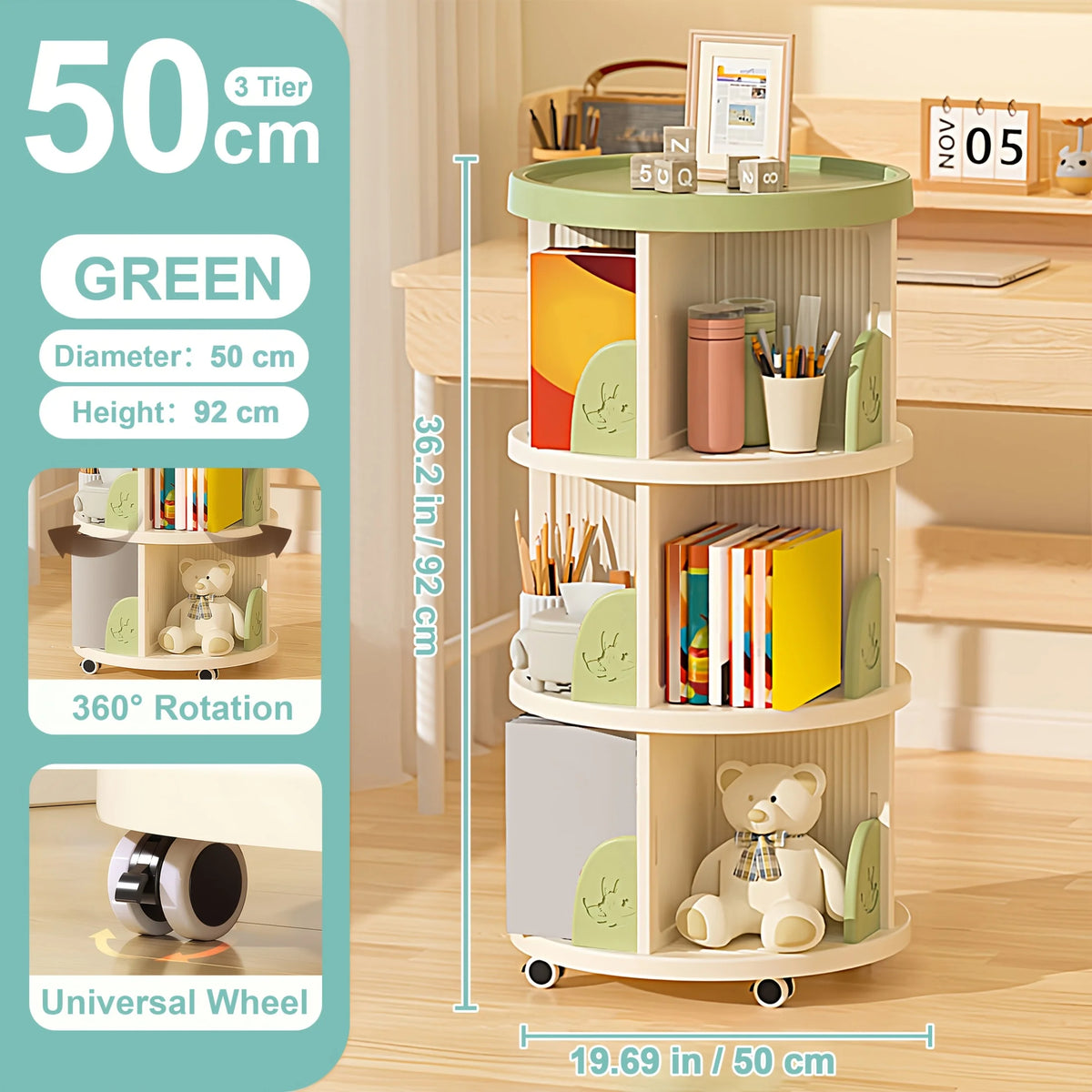 Multi-Tier Rotating Bookshelf, 360° Spinning Vertical Book Tower Organizer, Tall Lazy Susan Corner Bookcase For Adults, Space-Saving Round Storage Shelf For Living Room, Office, Or Study