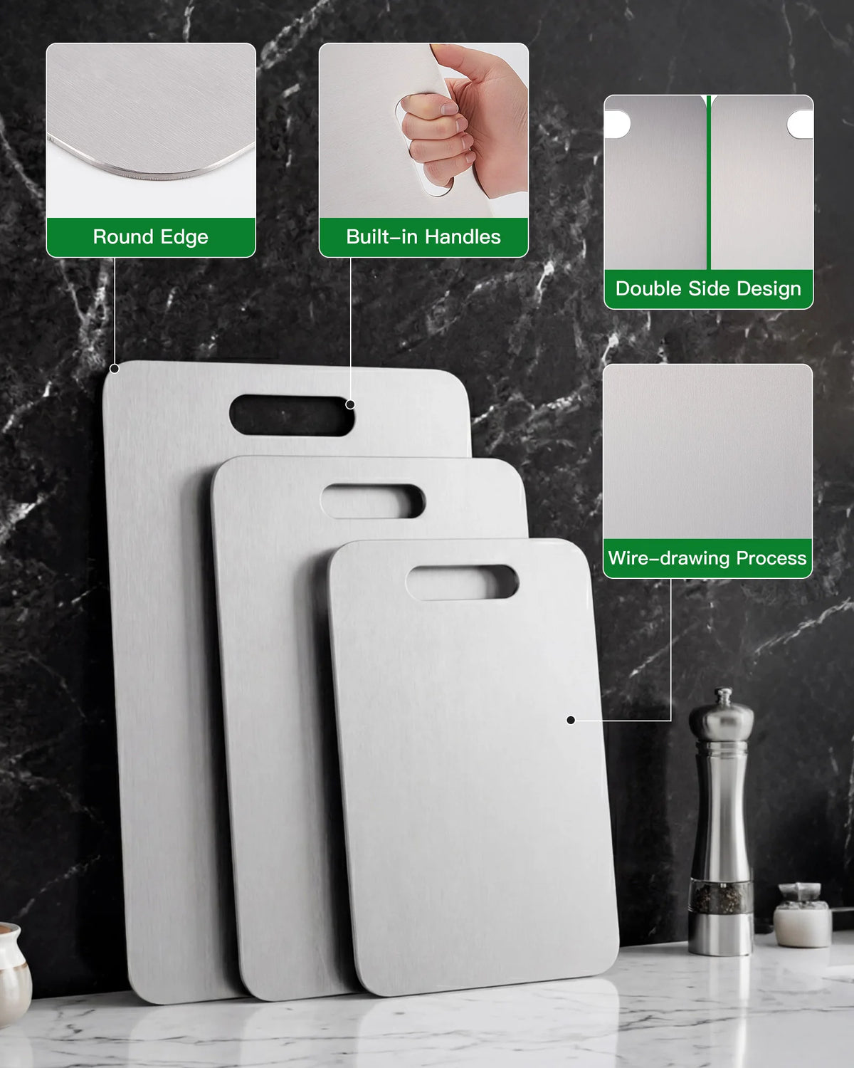 Double-Sided Stainless Steel Cutting Boards for Kitchen Food Prep