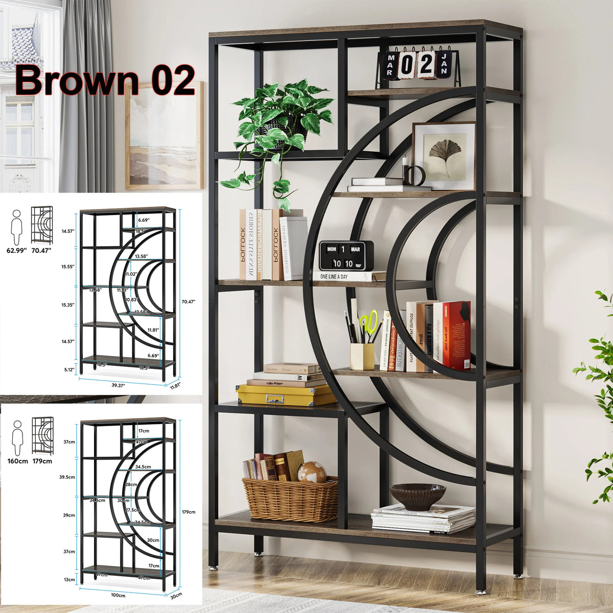 Tribesigns Industrial Bookshelf Display Shelf Storage Organizer