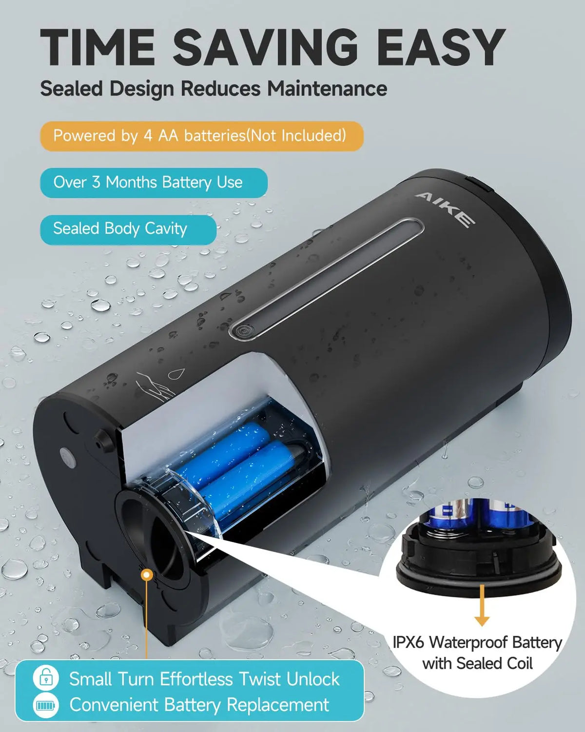 AIKE Automatic Stainless Steel Sensor Soap Dispenser